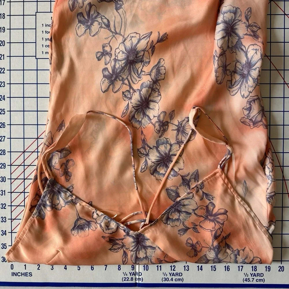 Intimately Free People Cassie Maxi Slip Dress Large Satin Peach Floral Backless - Picture 9 of 12